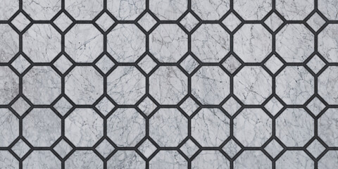 White marble, octagonal and square tile pattern, floor texture for architecture, interior and...
