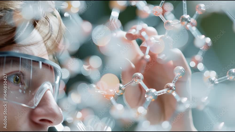 Aufkleber young scientist examines molecular structure in laboratory setting with modern technology