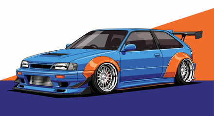 Blue sporty car graphic design illustration