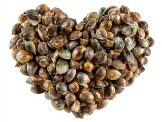 Heart-shaped cluster of hemp seeds