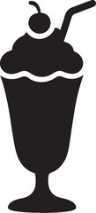 Silhouette of a milkshake glass with cherry, symbolizing sweet dessert, refreshment, cold drink, and treat.