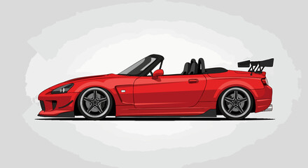 Naklejka premium Red convertible sports car side view illustration