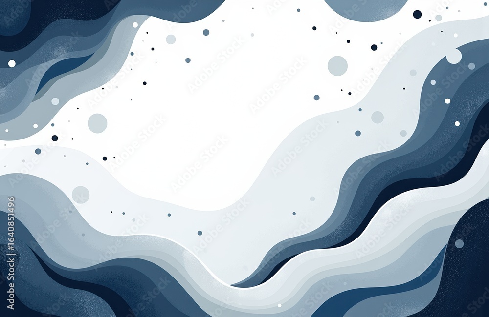 Poster abstract fluid art with flowing waves in shades of blue and white creating a dynamic pattern