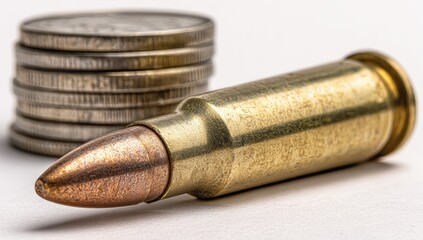 A bullet and stack of coins