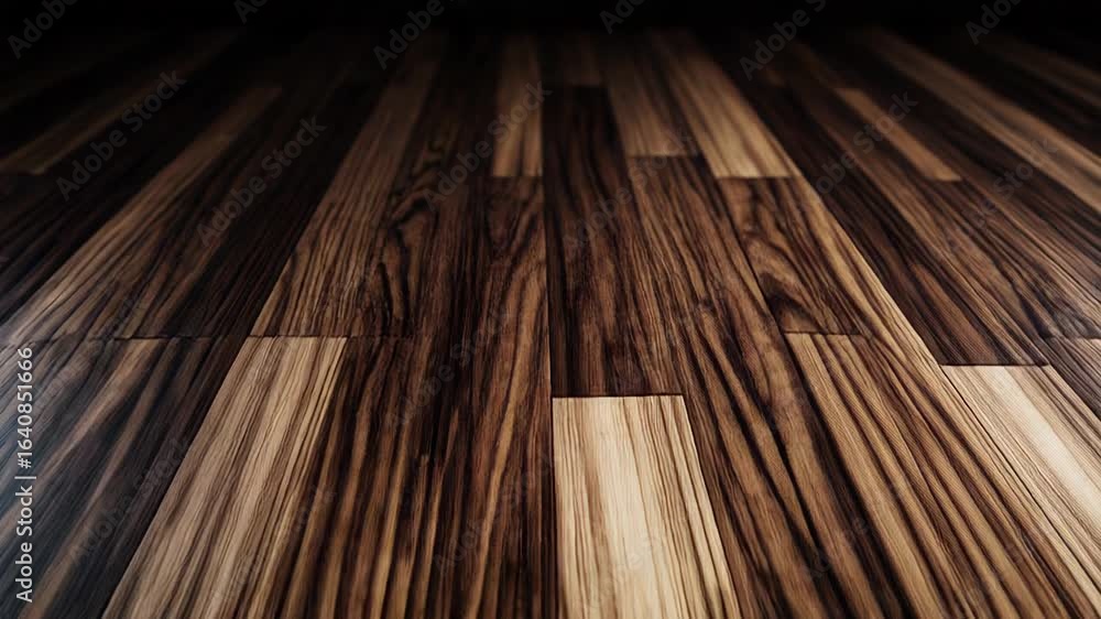 Poster dark wooden floor creating a perspective effect with shallow depth of field