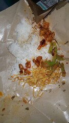 Nasi Bungkus, simple people's food. Packaged rice is white rice and side dishes for one person...