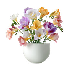 Naklejka premium Vibrant freesia bouquet in a simple white vase (1)