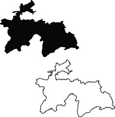 Map of Tajikistan Silhouette Flat and Outline Design