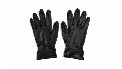 Obraz premium Action of wearing black gloves isolated on white background product image clean environment top view safety concept