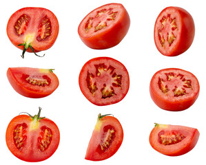 tomato slices set on white background.
