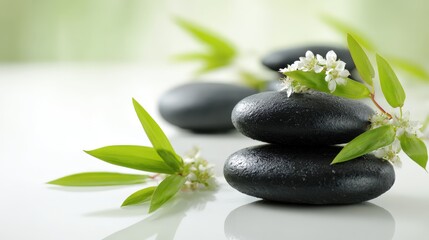 Serene Spa Stones and Greenery: A Wellness Still Life for Relaxation and Rejuvenation