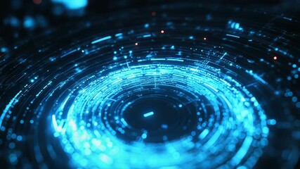 Futuristic hud element rotating with glowing blue circles and data transfer - Powered by Adobe