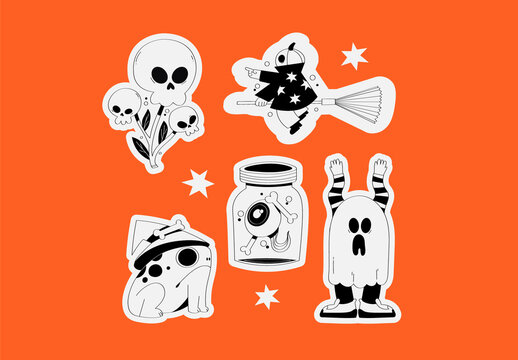 White Hand Drawn Halloween Sticker Asset Illustration