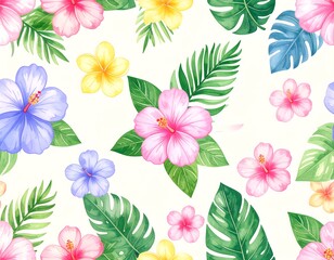 Fototapeta premium Tropical flower and leaf pattern (6)