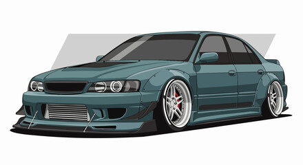 Obraz premium Teal sedan illustration with modification