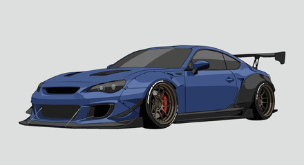 Obraz premium Cartoon blue sports car illustration