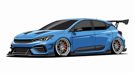 Fototapeta premium Stylized illustration of a modified blue sport car