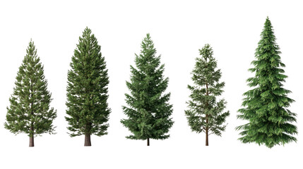 Obraz premium Set of Green Fir Forest Tree Collection for Nature and Landscape Design Isolated on White Background 