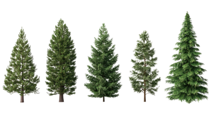 Set of Green Fir Forest Tree Collection for Nature and Landscape Design Isolated on White Background

