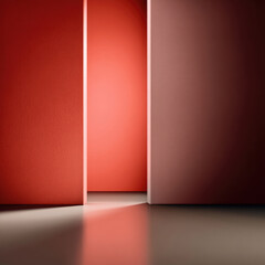 Minimalist red wall open doorway soft shadow modern architecture abstract interior geometric shape calm empty space