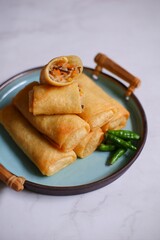 fried spring rolls on a plate 