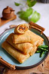 fried spring rolls on a plate 
