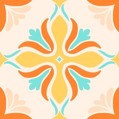 abstract floral tile pattern background orange yellow blue