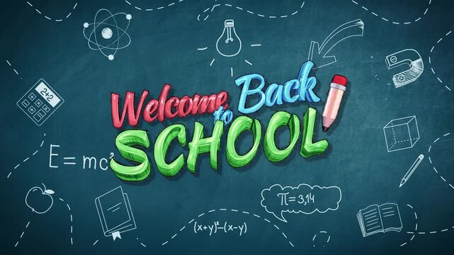 Welcome Back To School Title animation on school blackboard