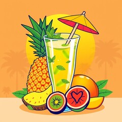 cocktail with pineapple and lime
