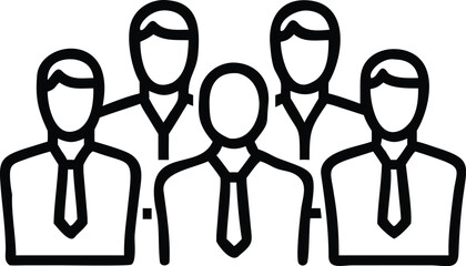 Team of five business people standing together isolated on white background