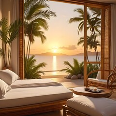 Fototapeta premium Luxurious Seaside Retreat with Palm Trees