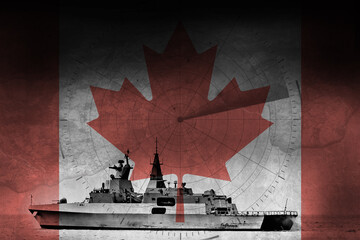 Canada Navy Frigate warship with flag and radar overlay