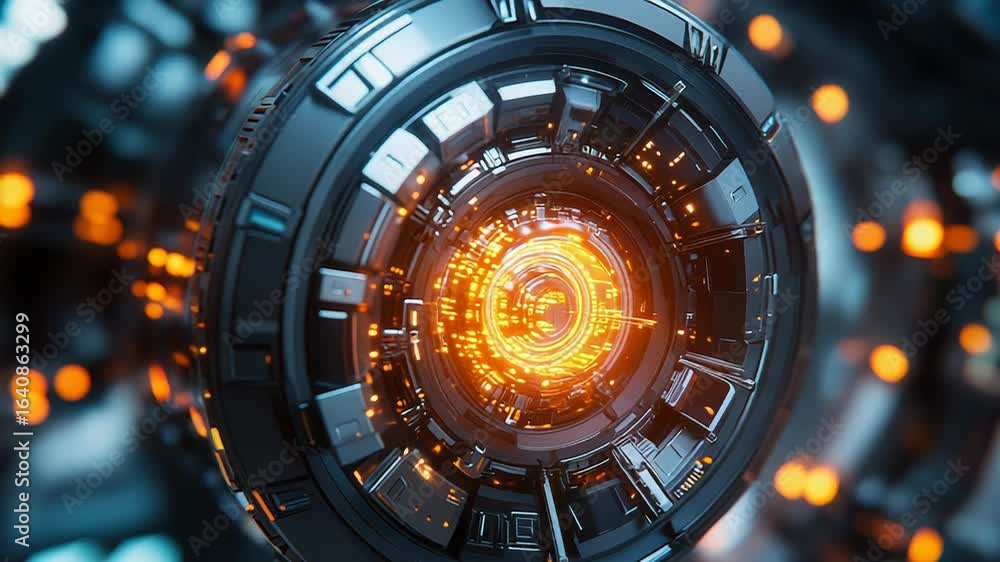 Poster futuristic reactor core glowing with energy in a sci fi setting