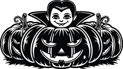 Vampire and pumpkins for halloween isolated on white background