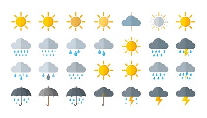 Various weather icons displayed on a white background.