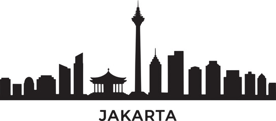 Obraz premium Jakarta Cityscape Silhouette Vector Illustration Urban Skyline Landmark Travel Destination
