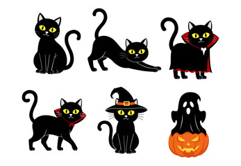 Halloween black cat characters collection spooky festive