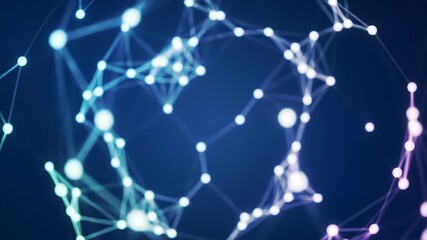 Abstract connection network sphere with glowing nodes on blue background - Powered by Adobe