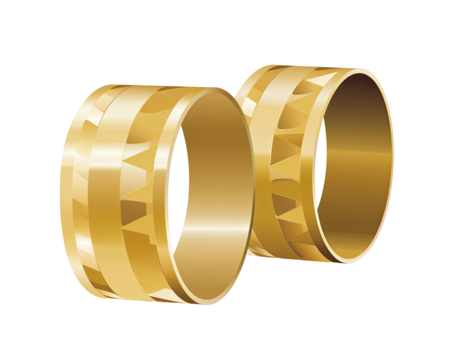 Two gold rings, cylindrical, with triangular patterns