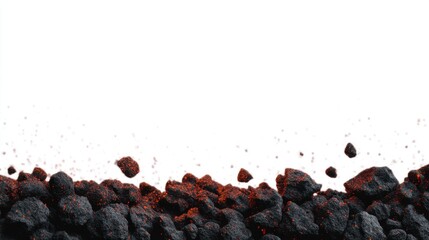 Hot coals cascading against a white background