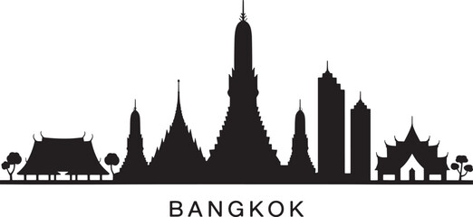 Fototapeta premium Bangkok Skyline Silhouette Vector Illustration with Transparent Background for Design Projects