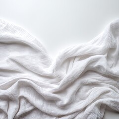 White linen fabric draped on white background
