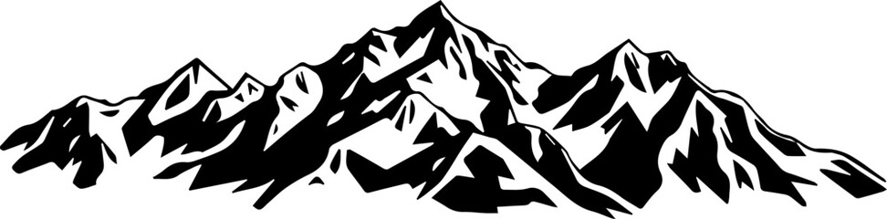 Mountain range silhouette with layered peaks isolated on white background for vector design, print, and cut files