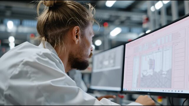 Engineers collaborating on technical project in modern workspace with advanced technology