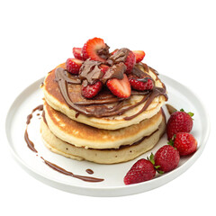 Pancakes with Nutella and Strawberries breakfast isolated on transparent background  
