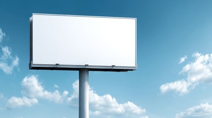 Blank Billboard Mockup Against Blue Sky with Clouds, Advertising Space for Creative Marketing Campaigns