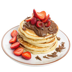 Pancakes with Nutella and Strawberries breakfast isolated on transparent background  
