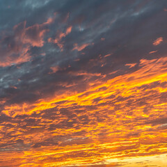 Fiery orange sunset sky. Beautiful sky
