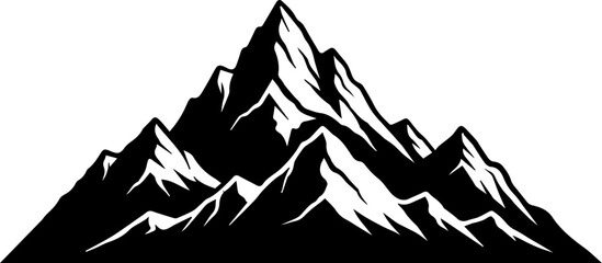 Mountain range silhouette with layered peaks isolated on white background for vector design, print, and cut files