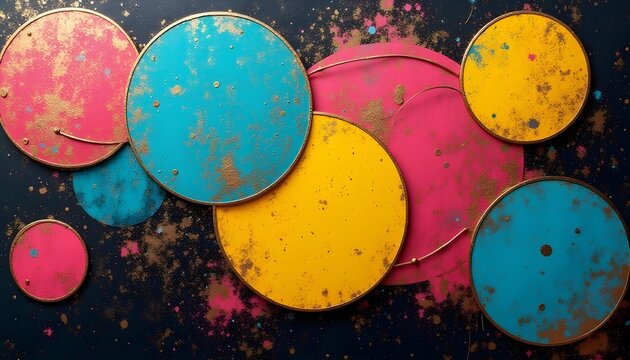 Colorful abstract Memphis design with geometric shapes, bold colors like cyan, yellow, magenta, playful and retro 80s90s vibe, dotted and zigzag patterns, fun and energetic  .